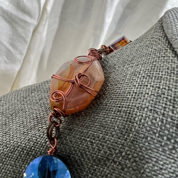 Wire Wrapped Necklace Handmade With Crystals of Various colors, Measures 24” in - Picture 9 of 12